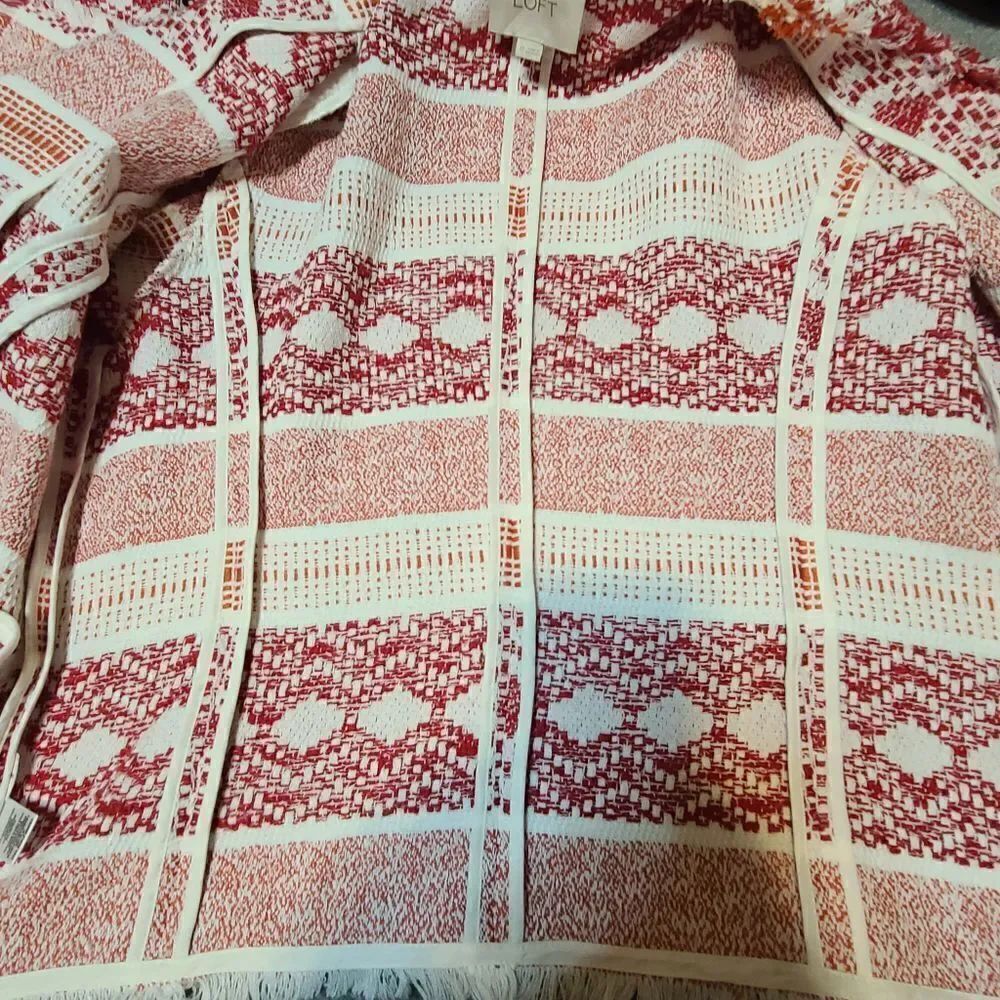 LOFT Textured Tweed Open Fringed Jacket Size 12 - Picture 7 of 9